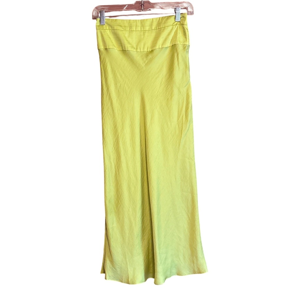 Free People Chartreuse Lime Green Satin Maxi Skirt Size 4, slip skirt, bias cut